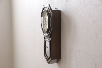和製アンティーク　当店オリジナル紋様ガラス入り　電池式　八角形のレトロな柱時計(掛け時計、八角時計)(R-053978)