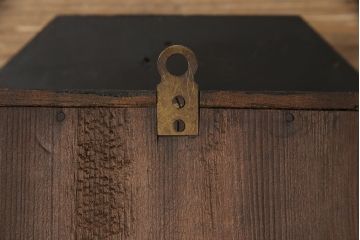 和製アンティーク　当店オリジナル紋様ガラス入り　電池式　八角形のレトロな柱時計(掛け時計、八角時計)(R-053978)