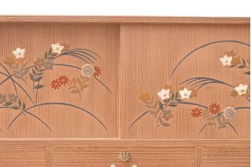 中古　国産　手造り工芸家具　蒔絵入り　気品が漂う総桐箪笥ローボード(テレビ台、桐たんす、収納棚)(R-054024)