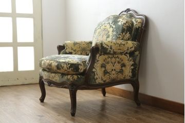 中古　美品　カリモク家具(karimoku)　domani(ドマーニ)　Louis(ルイ)XVシリーズ　ルイ15世　優雅なひとときを演出してくれる1人掛けソファ(定価約50万円)(アームソファ、一人掛け、1P)(R-054026)