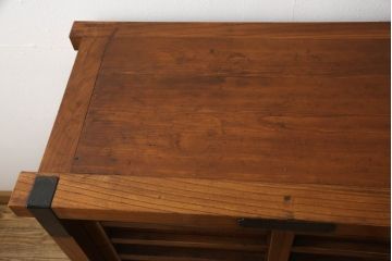 中古　民芸家具　前面ケヤキ材　古い金具を使って再生された車箪笥(和たんす、時代箪笥、戸棚)(R-054031)