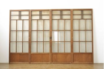 アンティーク建具　和の雰囲気漂うガラス戸4枚セット(引き戸、建具)(R-054034)