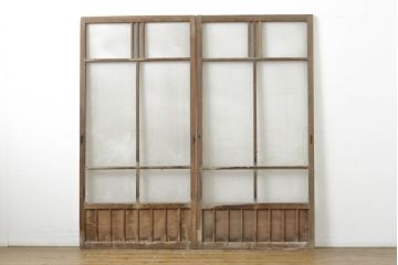 アンティーク建具　経年を感じる風合いが魅力のガラス戸2枚セット(引き戸、建具)(R-054040)