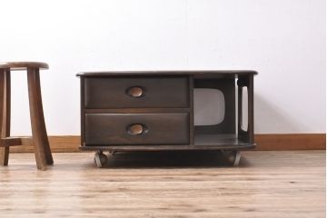 イギリスビンテージ　ERCOL(アーコール)　丸みのあるフォルムが愛らしい、希少なパンドラボックスコーヒーテーブル(センターテーブル、ローテーブル、ヴィンテージ)(R-054074)