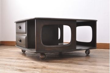 イギリスビンテージ　ERCOL(アーコール)　丸みのあるフォルムが愛らしい、希少なパンドラボックスコーヒーテーブル(センターテーブル、ローテーブル、ヴィンテージ)(R-054074)