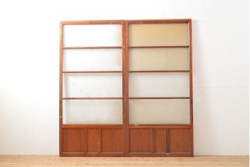 アンティーク建具　シンプルなデザインのガラス戸2枚(引き戸、建具)(R-054091)