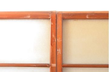 アンティーク建具　シンプルなデザインのガラス戸2枚(引き戸、建具)(R-054091)