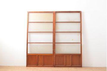 アンティーク建具　シンプルなデザインのガラス戸2枚(引き戸、建具)(R-054091)