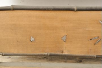 和製アンティーク　竹と鳥の透かし彫りが和の風情を漂わせる御簾戸1枚(建具、簾戸、簀戸、葭戸、夏障子、すど、葦戸)(R-054130)