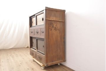 和製アンティーク　和の趣溢れる関西水屋箪笥(食器棚、キャビネット、収納棚、戸棚)(R-054134)