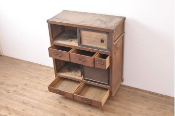 和製アンティーク　和の趣溢れる関西水屋箪笥(食器棚、キャビネット、収納棚、戸棚)(R-054134)