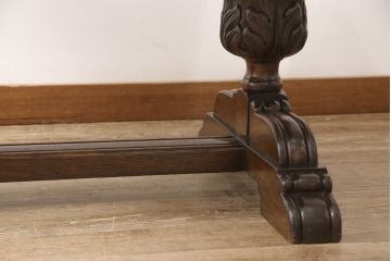 イギリスアンティーク　オーク材　上手物　脚や天板の縁など凝ったつくりが見事なドローリーフテーブル(ダイニングテーブル、エクステンションテーブル)(R-054173)
