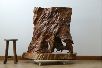 中古　民芸家具　カエデ材　迫力ある佇まいが見事な衝立て　(R-054179)