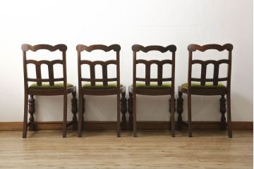 イギリスアンティーク　オーク材　Grange Furnishing Stores　英国よりやってきた!細やかな意匠が随所に施された優雅なチェア4脚セット(ダイニングチェア、椅子)(R-054182)