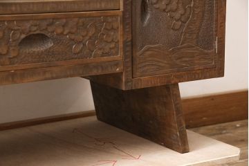 中古　軽井沢彫り　直線的なフォルムと木の温かみある風合いが絶妙にマッチしたドレッサー(鏡台、ミラー)(R-054184)
