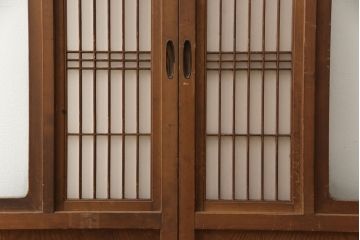 アンティーク建具　昭和初期　大正ロマン　型変わり　デザインがいいね!　異なるガラスの質感が素敵な障子戸(ガラス戸)2枚セット(引き戸、建具)(R-054189)