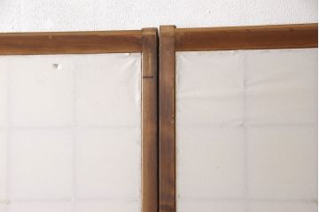 アンティーク建具　昭和初期　大正ロマン　型変わり　デザインがいいね!　異なるガラスの質感が素敵な障子戸(ガラス戸)2枚セット(引き戸、建具)(R-054189)