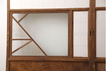 アンティーク建具　昭和初期　大正ロマン　型変わり　デザインがいいね!　異なるガラスの質感が素敵な障子戸(ガラス戸)2枚セット(引き戸、建具)(R-054189)