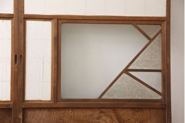 アンティーク建具　昭和初期　大正ロマン　型変わり　デザインがいいね!　異なるガラスの質感が素敵な障子戸(ガラス戸)2枚セット(引き戸、建具)(R-054189)
