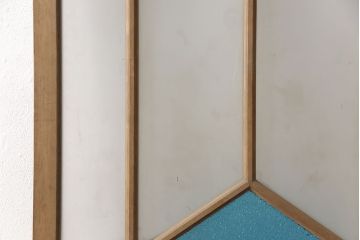アンティーク建具　大正ロマン　水色と黄色がかわいいアクセント　色ガラス入りガラス扉1枚(ドア、ガラス戸、建具)(R-054191)