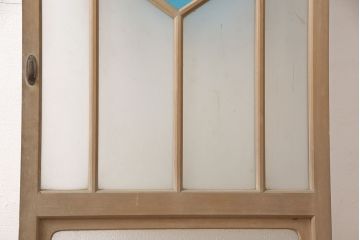 アンティーク建具　大正ロマン　水色と黄色がかわいいアクセント　色ガラス入りガラス扉1枚(ドア、ガラス戸、建具)(R-054191)