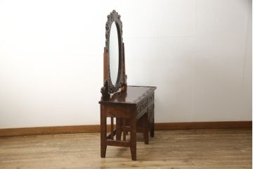 中古　美品　軽井沢彫り　お見事!!桜の彫りの意匠が散りばめられた鏡台(ドレッサー、サイドボード)(R-054217)