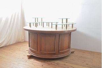 中古　高級品　特大!上質で凝った造りが魅力的なマクタンストーン天板丸型展示台(陳列棚、飾り棚、ラウンドテーブル、店舗什器)(R-054230)