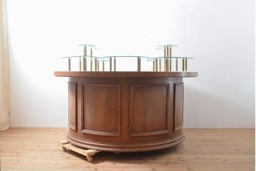 中古　高級品　特大!上質で凝った造りが魅力的なマクタンストーン天板丸型展示台(陳列棚、飾り棚、ラウンドテーブル、店舗什器)(R-054230)