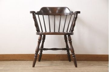 中古　松本民芸家具　#91型　落ち着きのある空間を演出するキャプテンチェア(アームチェア、板座チェア、椅子、ダイニングチェア)(R-054240)