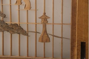 和製アンティーク　雅やかな意匠が魅力的な彫刻入りガラス帯戸4枚セット(引き戸、建具)(R-054243)