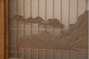 和製アンティーク　雅やかな意匠が魅力的な彫刻入りガラス帯戸4枚セット(引き戸、建具)(R-054243)
