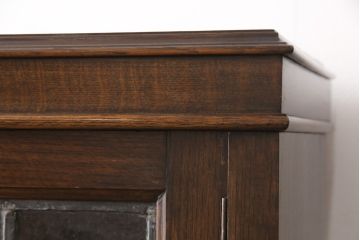 イギリスアンティーク　オーク材　ステンドグラスとパーケットの扉がおしゃれなブックケース(本箱、本棚、収納棚、キャビネット)(R-054247)