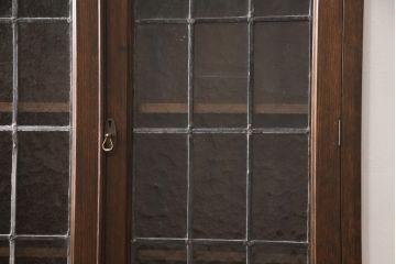 イギリスアンティーク　オーク材　ステンドグラスとパーケットの扉がおしゃれなブックケース(本箱、本棚、収納棚、キャビネット)(R-054247)