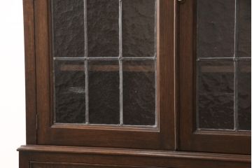 イギリスアンティーク　オーク材　ステンドグラスとパーケットの扉がおしゃれなブックケース(本箱、本棚、収納棚、キャビネット)(R-054247)