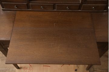 アメリカビンテージ　DREXEL HERITAGE(ドレクセルヘリテイジ)　Triune(トライユン)　シックな色合いが美しいデスク+チェアのセット(定価約55万円)(ワークデスク、在宅用、在宅ワーク、ライティングデスク、机、椅子)(R-054270)