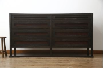 中古　高級品　国産工芸家具　　現代和具　NOBUYA MATSUOKA　松岡漆工　浮造り加工　和モダンな空間づくりにぴったりのサイドボード(サイドチェスト、引き出し、リビングボード)(定価約80万円)(R-054278)