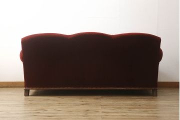 和製ビンテージ　シックな赤色が大人の雰囲気を醸し出す3人掛けソファ(三人掛けソファ、3P、ヴィンテージ)(R-054290)