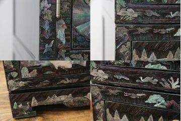 中古　高級品　美品　韓国民芸家具　圧巻の螺鈿(ラデン)細工がインパクト抜群のワードローブ(定価約120万円)(収納棚、洋服タンス)(R-054292)