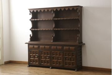 ビンテージ家具　スペイン製　華やかな意匠が存在感抜群のキャビネット(カップボード、飾り棚、オープンラック、収納棚、ヴィンテージ)(R-054299)