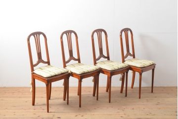 中古　美品　サァラ麻布　笠木の彫りやラタン編みの座面など凝ったデザインが魅力的なダイニングチェア4脚セット(椅子)(4脚定価 約80万円)(R-054311)