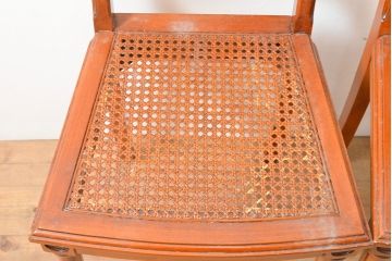 中古　美品　サァラ麻布　笠木の彫りやラタン編みの座面など凝ったデザインが魅力的なダイニングチェア4脚セット(椅子)(4脚定価 約80万円)(R-054311)