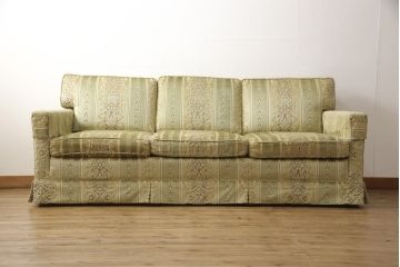 中古　美品　DREXEL HERITAGE(ドレクセルヘリテイジ)　爽やかなグリーンが目を引く3人掛けソファ(三人掛けソファ、3P)(R-054314)