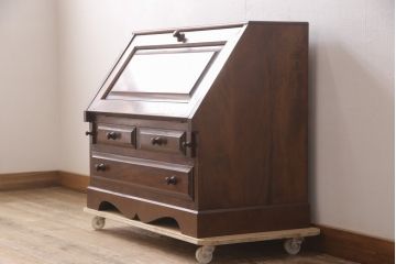 中古　九州民芸家具　深みのある色合いが美しいライティングビューロー(ワークデスク、簿記机、在宅ワーク、在宅用チェスト)(R-054328)
