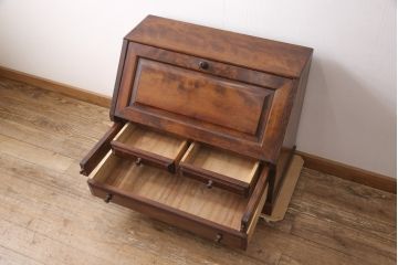 中古　九州民芸家具　深みのある色合いが美しいライティングビューロー(ワークデスク、簿記机、在宅ワーク、在宅用チェスト)(R-054328)