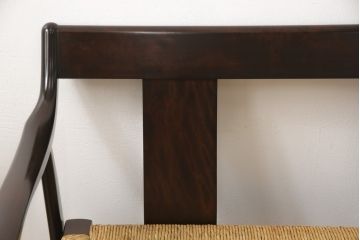 中古　美品　松本民芸家具　#77型　ラッシ座(ガマ座)　和モダンな3人掛け曲肘イス(定価約39万円)(アームベンチ)(R-054331)
