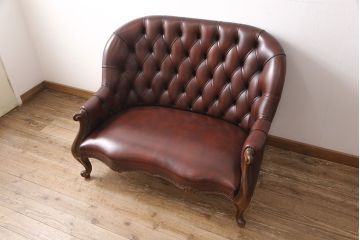 中古　超美品　スペイン製　VAROSA VALENTI(バロッサ バレンティ)　本革のシックな色合いが魅力!落ち着きのある大人の空間を演出する2人掛けソファ(2Pソファ、二人掛け、レザー)(定価約110万円)(R-054332)