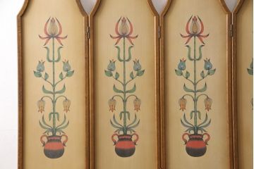中古　美品　カントリーハウス　秋山木工(職人堅木)　クラシカルな雰囲気漂う4連パーテーション(衝立て、仕切り)(R-054342)