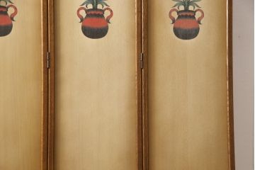 中古　美品　カントリーハウス　秋山木工(職人堅木)　クラシカルな雰囲気漂う4連パーテーション(衝立て、仕切り)(R-054342)