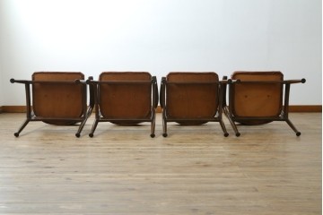 和製ヴィンテージ　美品!　辻木工　合皮　こだわりのあるデザインが目を引くアームチェア4脚セット　(R-054343)