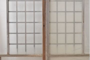 和製アンティーク　大正ロマン　凝ったつくりが空間演出を盛り上げるガラス窓2枚セット(引き戸、ガラス戸、建具)(R-054350)